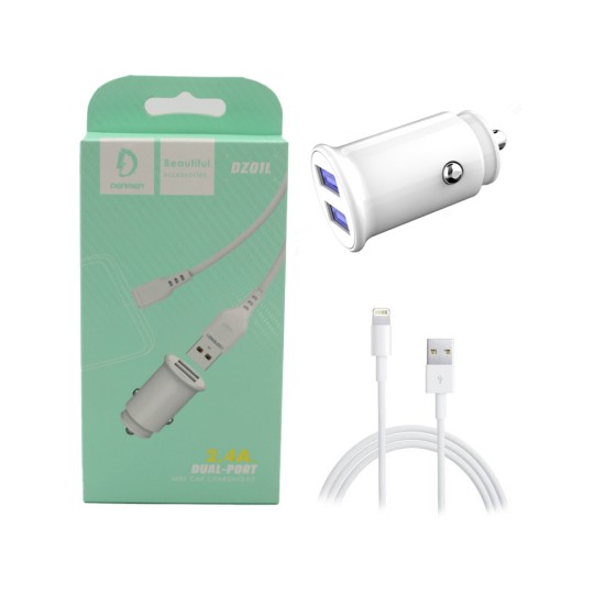 CAR CHARGER ADAPTER DENMEN DZ01L DUAL USB 5V/2.4A WHITE